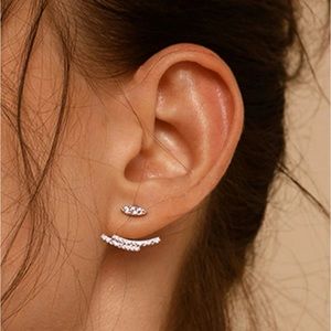 Rhinestone layered bar ear jacket earrings - 1pair